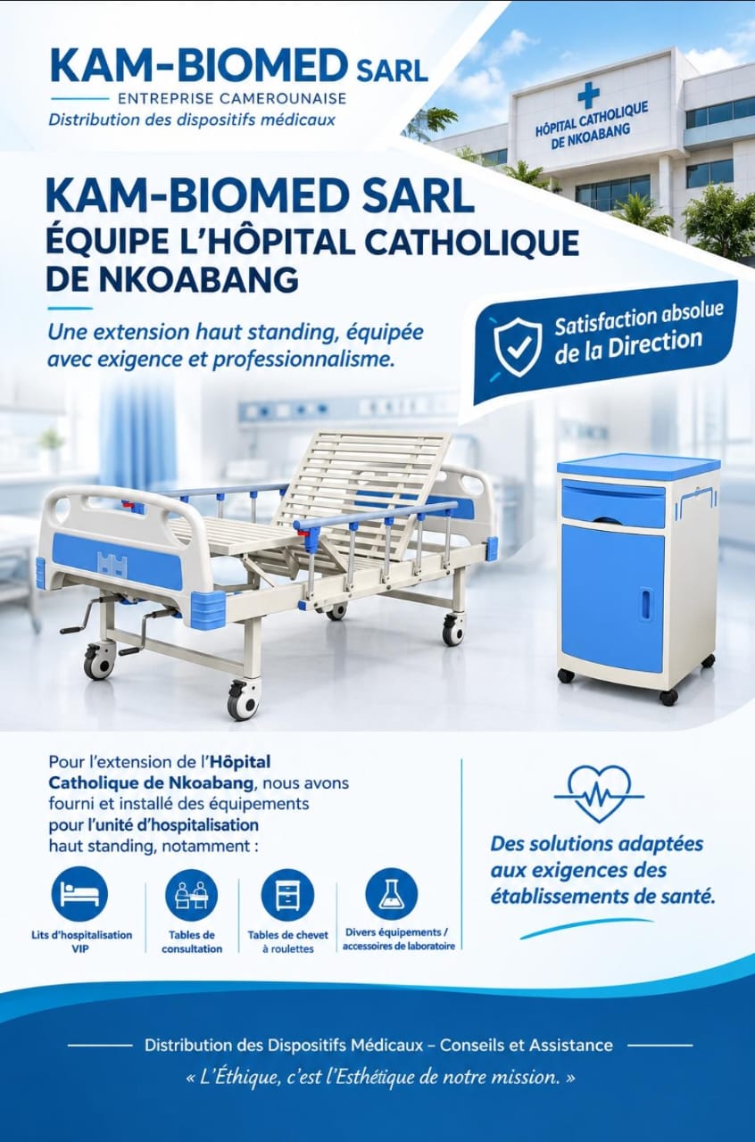 KAM-BIOMED SARL équipe l’unité d’hospitalisation haut standing de l’Hôpital Catholique de Nkoabang