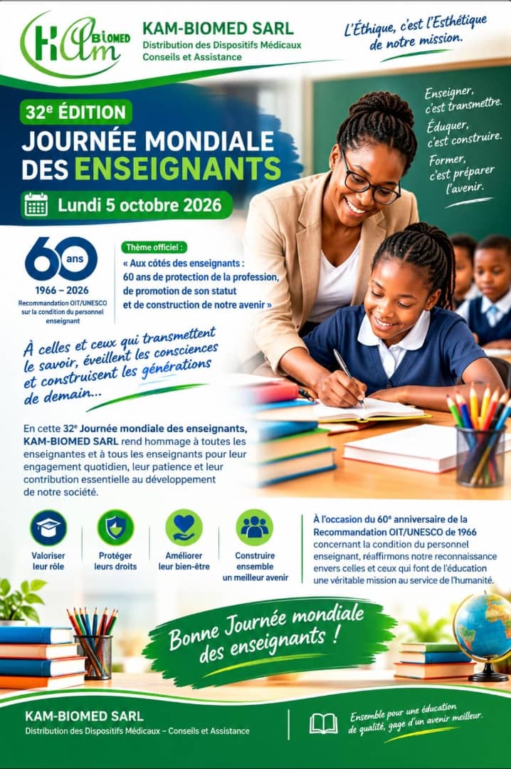 KAM-BIOMED SARL /Journée mondiale des enseignants 2026 : célébrer celles et ceux qui construisent l’avenir